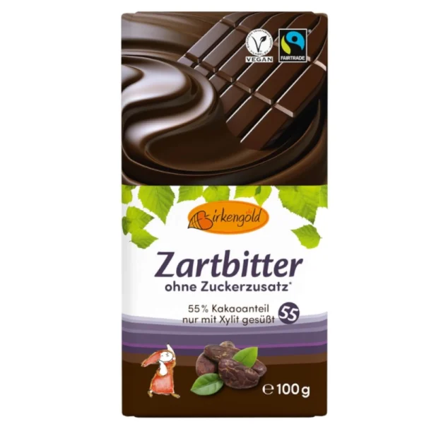 Birkengold zuckerfreie Zartbitter Schokolade ohne Zuckerzusatz