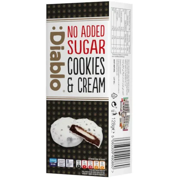 Diablo dunkle Keks mit Milchcremefüllung sugarfree zuckerfreie cookies Diabetikerlebensmittel abnehmen weniger Zucker gesund naschen