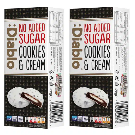Diablo dunkle Keks mit Milchcremefüllung zuckerfrei no added sugar White Cream Diabetikerlebensmittel 1