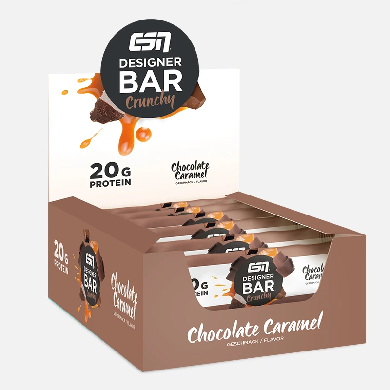 ESN Fitmart Designer Bar Crunchy Chocolate Caramel Tray zuckerarm ohne Zuckerzusatz