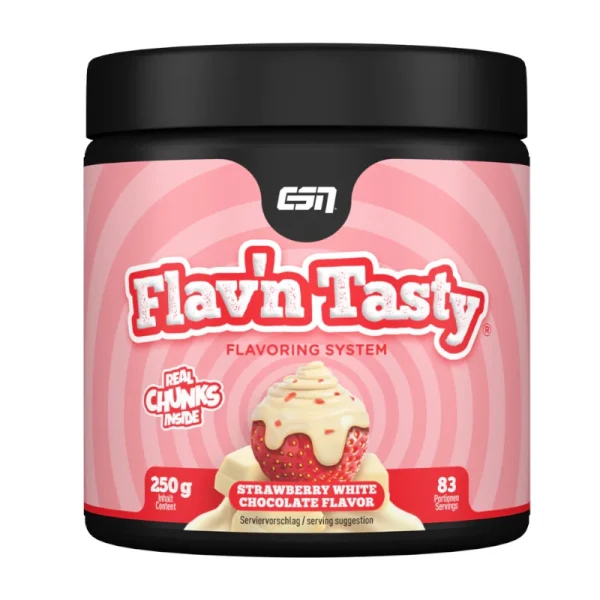 ESN Flavn Tasty Strawberry White zuckerfreies Geschmackspulver mit Chunks