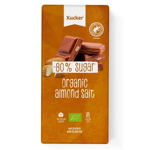 Xucker Bio Mandel Meersalz zuckerfreie Schokolade ohne Zuckerzusatz front