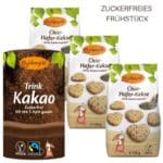 Zuckerfreies Frühstück Birkengold Birkenzucker Trinkkakao Chia Hafer Kekse ohne Zuckerzusatz ohne Palmöl vegan