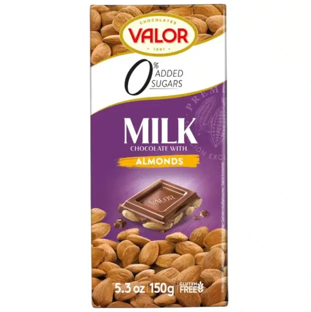 Valor Milchschokolade mit ganzen Mandeln zuckerfrei ohne Zuckerzusatz Diabetiker geeignet keto low carb no sugar added