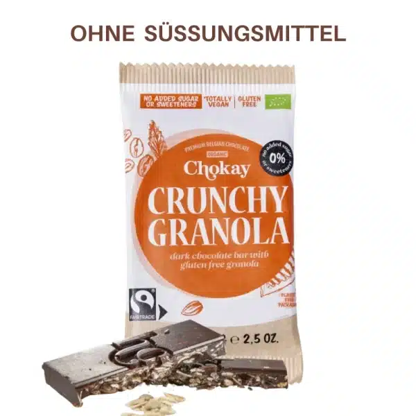 Chokay Crunchy Granola zuckerfreie glutenfreie Schokolade ohne Zuckerzusatz no added sugar sugarfree ohne süssungsmittel