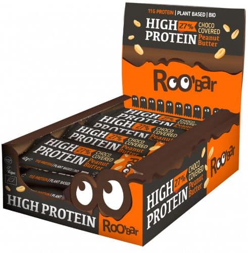 Roobar High Protein Erdnussbutter Riegel zuckerfreier Erdbeerriegel Schokolade Eiweiß nosugar sugarfree