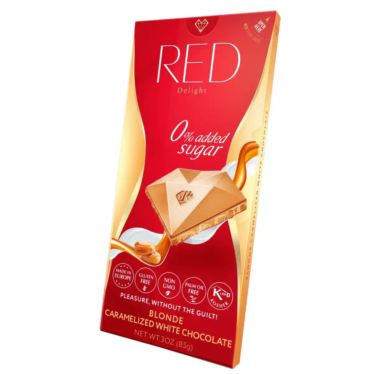 Red karamellisierte weiße Milchschokolade zuckerfreie Schokolade keto no sugar added Diabetiker Lebensmittel gesund naschen