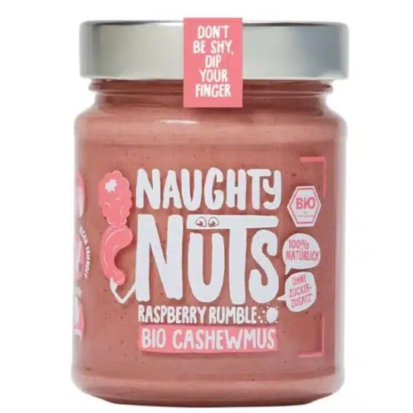 Naughy Nuts Bio Raspberry Rumble Cashew Himbeer Aufstrich ohne Zucker no added sugar sugarfreeeu gesund frühstücken Kinder