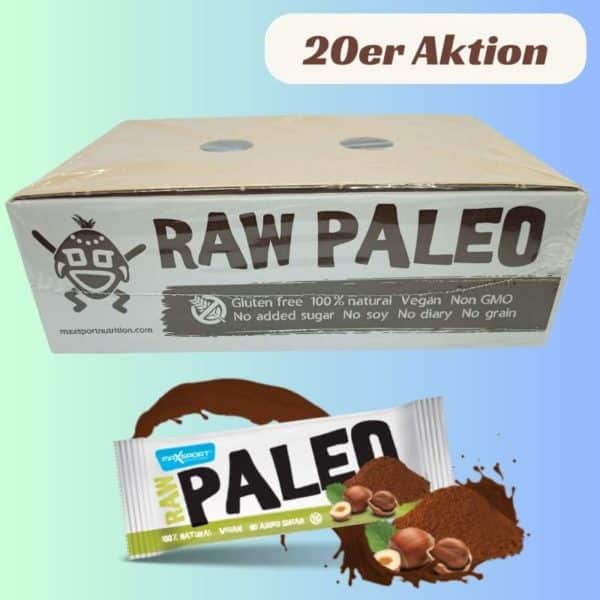 Raw Paleo Cocoa Hazelnut Aktionsset 20er Maxsport zuckerfreier Paleo Riegel ohne Zuckerzusatz zuckerfrei sugarfree no sugar added