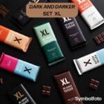 Dark and darker XL dunkle Zartbitterschokolade ohne Zuckerzusatz Setangebot tolle Aktion Diabetikerlebensmittel zuckerfrei no added sugar sugarfree keto low carb gesund naschen wenig Kalorien