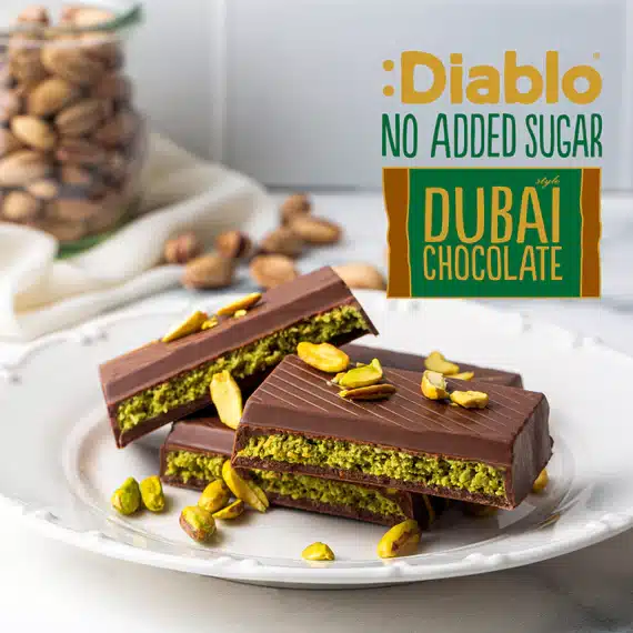 Dubai Schokolade ohne Zuckerzusatz Diabetikerlebensmittel no added sugar zuckerfrei keto gesund naschen trend3