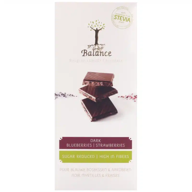 Balance Schokolade Heidelbeere Erdbeere Balance Schokolade Heidelbeere Erdbeere zuckerfreie Schokolade Diabetikerschokolade weniger Kalorien low carb keto