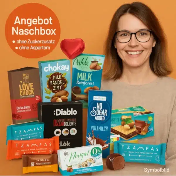 Naschbox ohne Zuckerzusatz hochwertig naschen Diabetikerschokolade Diabetikerlebensmittel low carb keto no added sugar zuckerfrei